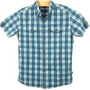 KUHL Linen blend Men's Brisk Plaid Short Sleeve Shirt UPF 15 Medium Multi-Color